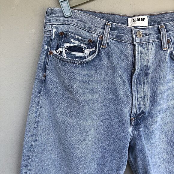 AGOLDE 90s Mid Rise Loose Fit Jeans Women 33 Snapshot Distressed Light Wash - Picture 4 of 15